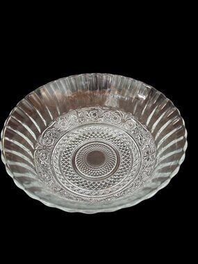Vintage 1960’s KIG Malaysia Clear Pressed Glass Serving Bowl With Fleur de Lis